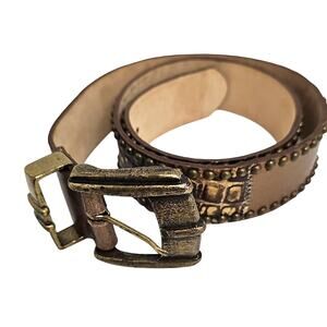 Leatherrock San Diego USA Genuine Leather Brown Belt  Antique Brass Buckle 32